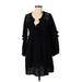 Zara Basic Casual Dress - A-Line V-Neck 3/4 sleeves: Black Solid Dresses - Women's Size Small