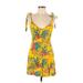Forever 21 Casual Dress - Mini Scoop Neck Sleeveless: Yellow Floral Dresses - Women's Size Large