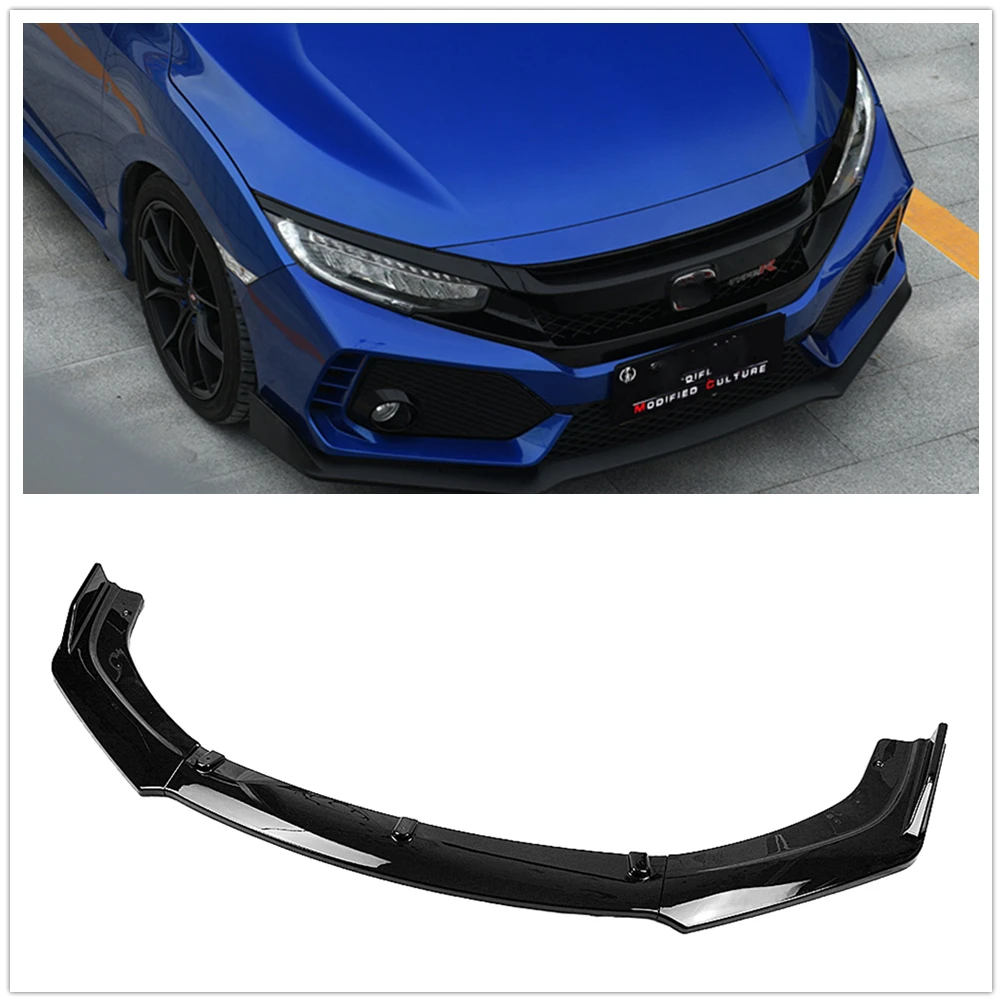 Paraurti anteriore Spoiler Labbro Per Honda Civic X FC FK 10th Gen 2016-2020 4 Porte Berlina Gloss Nero/Fibra di Carbonio Look Lama Splitter