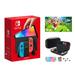 2023 Newest Nintendo Switch OLED Model Neon Red & Blue Joy-Cons Console 32GB Internal Storage Bundle with Mario Golf: Super Rush & 10 in 1 Accessory Case