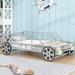 Metal Twin Size Car-shaped Platform Bed with Wheels and Headlights Decoration