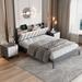 3-Pieces Bedroom Sets, Wood Platform Bed with USB, LED Light and Two Nightstands