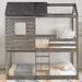 Antique Gray Safety Design Twin Over Twin Wood Loft Bed with Roof, Window