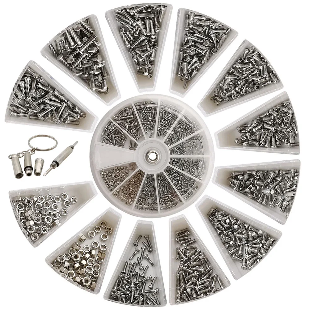 600 Stück Mini 12 Arten kleine Schrauben Muttern Sortiment Kit M1 M1,2 M1,4 M1,6 für Heimwerkzeug Elektronik Reparatur Uhr Brille Werkzeug Image