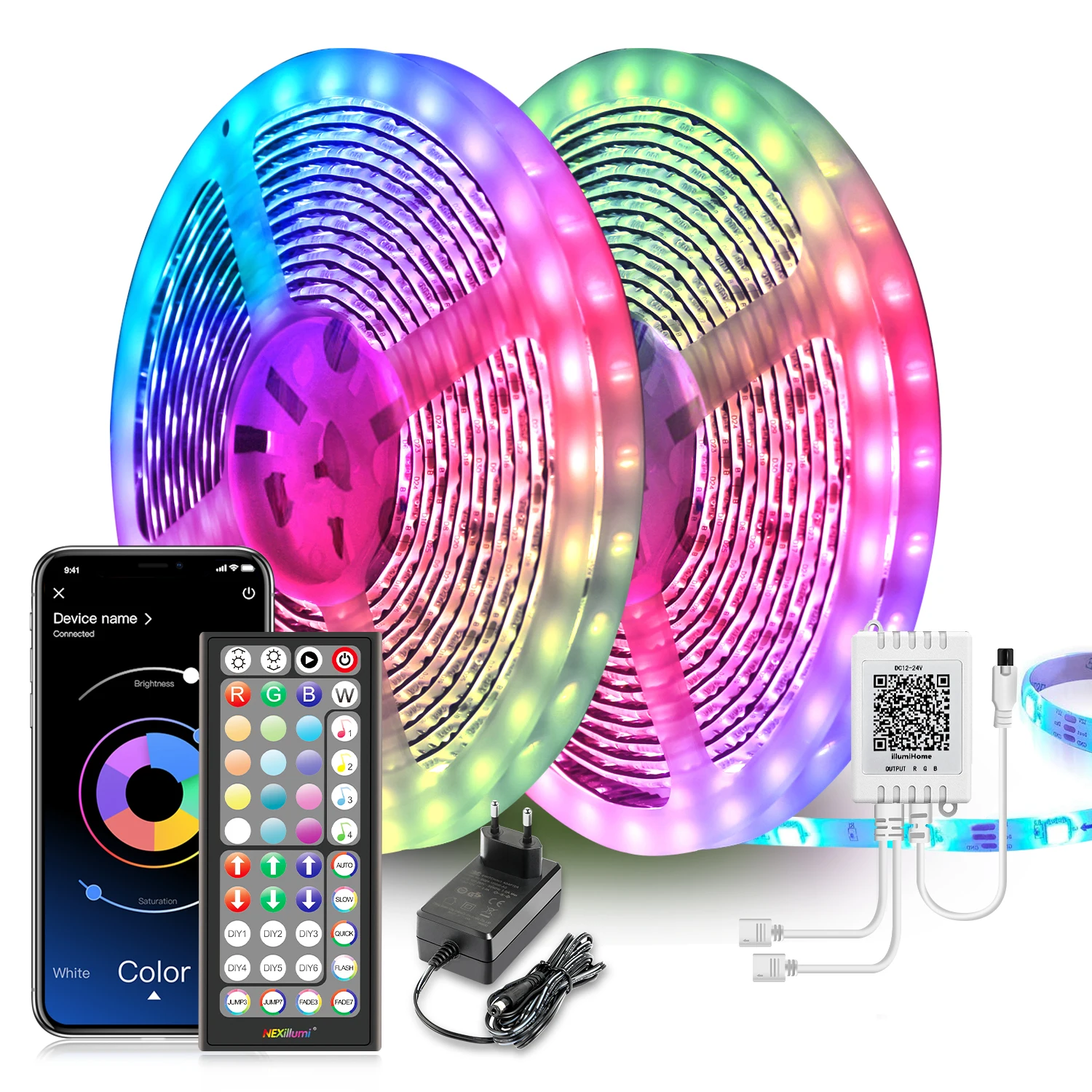 LED-Lichtleiste, 12 V, 18 LEDs/m, RGB 5050-Lichter, Farbwechsel mit Musiksynchronisierung, integriertes Mikrofon, app-gesteuerte LED-Leuchten, Lichterketten