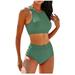 YDKZYMD Corset 2 Piece Bathing Suit Graphic/Solid Crew Neck Bikini Set Tank Top High Waisted Workout Swimsuits for Women Two-Piece Set XL