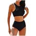 BIZIZA Baby 2 Piece Swimsuit Crew Neck Workout Bathing Suit Graphic/Solid High Waisted Tank Top Swimwear for Women Two-Piece Set XL