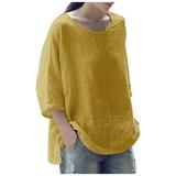EHTMSAK Womens Compression Shirt 3/4 Sleeves Yellow Boatneck Tops for Women Crew Neck lightweight Oversized Shirts silk Women s Blouses Dressy Casual