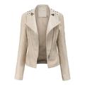 Pgeraug Jackets for Women Womens Leather Jackets Motorcycle Coat Short Lightweight Pleather Crop Coat Coats for Women Beige L