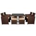 9 Pieces Wood Grain PE Wicker Rattan Dining Ottoman with Tempered Glass Table Patio Furniture Set