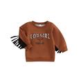 AMILIEe Toddler Girls Autumn Sweatshirts Infants Letter Cattle Head Print Tassel Pullover Casual Tops