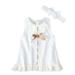 KDFJPTH Toddler Fall Outfits for Girls Wear Round Collar Pure Color Lace Short Sleeve Dress Bow Scarf Suit Children Clothes Sets