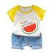 Wiueurtly Baby Organic Clothes Summer Kids Baby Boys Girls Watermelon Print Top+Denim Shorts Outfits Set