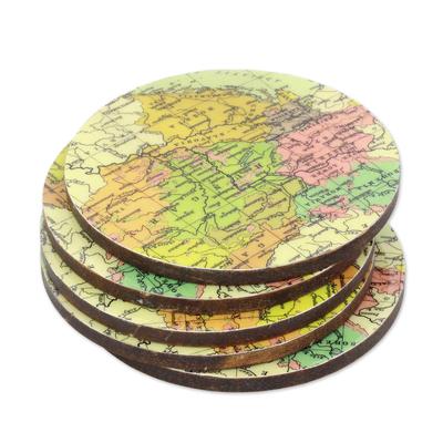 Countries of the World,'Round Laminated Wood Map C...
