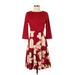 Haute edition Casual Dress - A-Line High Neck 3/4 sleeves: Burgundy Print Dresses - Women's Size Small