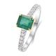 Lieson Dainty Rings for Women, 14K Gold Ring Band Promise Ring for Her 4 Claw 0.5ct Rectangular Emerald with Diamond Engagement Ring White Gold Ring Size T 1/2