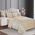 Prime Items LTD 3 Piece Quilted Luxury Plush Velvet Bedspread Set - Bedspread Set Includes Comforter & 2 Pillow Shams - Super Soft Polyester Material (Beige, Double)