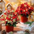 Yuxung 4 Pack Lighted Poinsettia Flowers Potted Red Christmas Artificial Poinsettia Plant Decorations Faux Poinsettia Potted Battery Operated Indoor Outdoor Home Xmas Decor