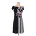 White House Black Market Cocktail Dress - Mini Off The Shoulder Short sleeves: Black Stripes Dresses - Women's Size 2X-Small