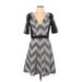 Betsey Johnson Casual Dress - Mini Plunge Short sleeves: Black Color Block Dresses - Women's Size 10