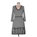 Nine West Casual Dress - Sweater Dress: Gray Fair Isle Dresses - Women's Size Large