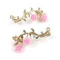Boucles d'oreilles fleur Rose boucles d'oreilles grimpeur sur chenilles pour femmes bijoux or Rose