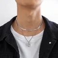 KunJoe-Pendentif rectangulaire en cristal pour homme acier inoxydable collier plat hip hop lien