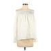 Zara Basic Long Sleeve Blouse: Open Neckline Off Shoulder Ivory Tops - Women's Size Small
