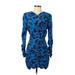 Zara Casual Dress - Mini V Neck Long sleeves: Blue Floral Dresses - Women's Size Small