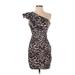 Parker Cocktail Dress - Bodycon One Shoulder Short sleeves: Black Leopard Print Dresses - Women's Size 0