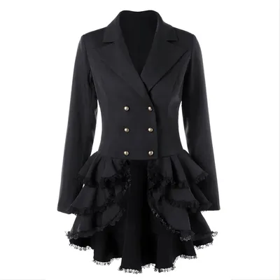 Frauen Renaissance Gothic Frack Medieval Unregelmäßigen Rüsche Saum Steampunk Viktorianischen Jacke Frau Halloween Karneval Kleidung Image