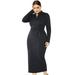 GENEMA Women Plus Size Long Sleeves Bodycon Maxi Long Dress Stand Collar Half Zip Up Ribbed Knitted Tie Waist Sweater Clubwear