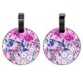 2Pcs Leather Round Petunias and Lilies Cruise Luggage Tag with Privacy Cover and Name ID Tag - Suitable for Travel Handbags Backpacks School Bags Luggage Tags