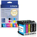 LC103 LC101XL Ink cartridges Compatible for Brother LC103XL LC101 Work with Brother MFC-J870DW MFC-J6920DW MFC-J6520DW MFC-J450DW MFC-J470DW (2 Black 1 Cyan 1 Magenta 1 Yellow 5 Pack)