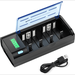 Smart AA AAA C D 9V Battery Charger 1000mA Fast Charge USB or Type-C Input Independent Charge with Discharge Function(Includes a Free Charger Cable)