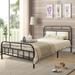 Black Modern Steel Bed Frame, Upholstered, Metal Slats, Storage