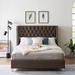 Brown Modern Velvet Upholstered Bed, Button-Designed Headboard, Queen