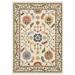 5' X 8' Ivory Green Blues Pink Yellow Rust Brown Tan And Grey Oriental Power Loom Stain Resistant Area Rug With Fringe - 3'6"