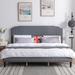 Gray Modern Linen Platform Bed, Nailhead Trim, Easy Assembly, King Size