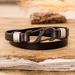 Elegance & Flair,'Men's Leather Stainless Steel Wrap Bracelet from Costa Rica'
