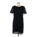 Ann Taylor Casual Dress - Shift Crew Neck Short sleeves: Black Print Dresses - Women's Size 10