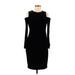 Calvin Klein Cocktail Dress - Sheath Crew Neck Long sleeves: Black Solid Dresses - Women's Size 8