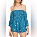 Free People Tops | Free People Women's M "Lana" Tunic Off The Shoulder Mermaid Blue Top W/Bell Slv | Color: Blue | Size: M