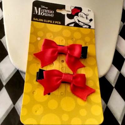 Disney Accessories | Disney 2pc Minnie Mouse Black/Red Bow Salon Hair Clips Set**New! | Color: Black/Red | Size: Osg