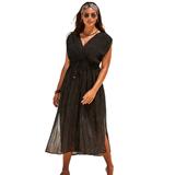 Plus Size Women's Surplice Maxi Cover Up Dress by Swimsuits For All in Black Gold (Size 6/8)