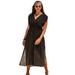 Plus Size Women's Surplice Maxi Cover Up Dress by Swimsuits For All in Black Gold (Size 6/8)