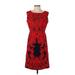 Pankaj & Nidhi Casual Dress - Sheath: Red Floral Motif Dresses - Women's Size 4