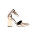 London Rebel Heels: Pumps Chunky Heel Cocktail Party Gold Print Shoes - Women's Size 37.5 - Pointed Toe