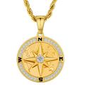 KRKC&CO Compass Pendant Necklace Coin Medallion Necklace, Compass Circle Gold Vintage Coin Necklace For Men, Him, Boyfriend, 2.5mm, 22in