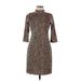 Slate & Willow Casual Dress - Sheath High Neck 3/4 sleeves: Brown Leopard Print Dresses - Women's Size Medium